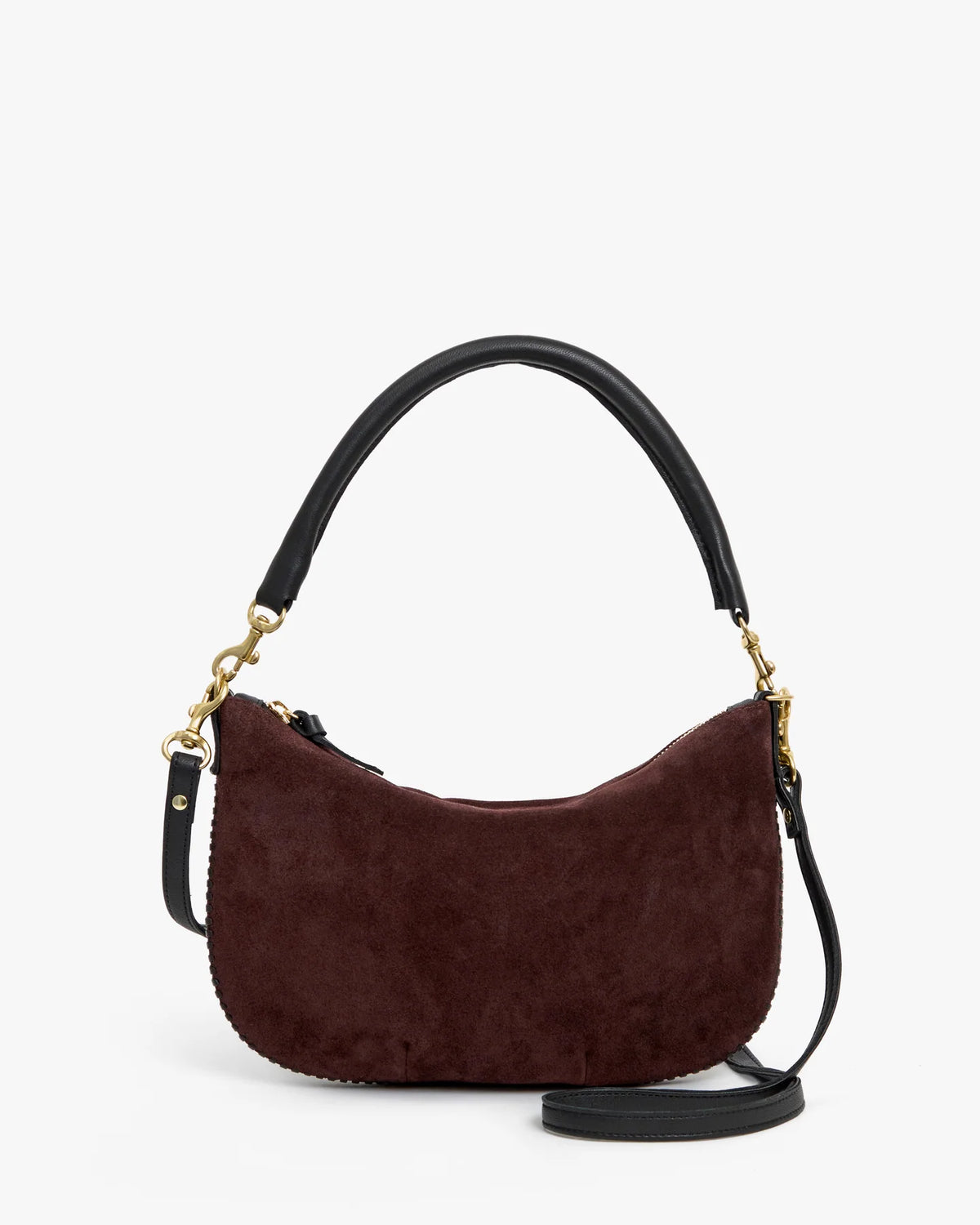 Clare V Petite Moyen Messenger, Truffle Suede w/ Whipstitch