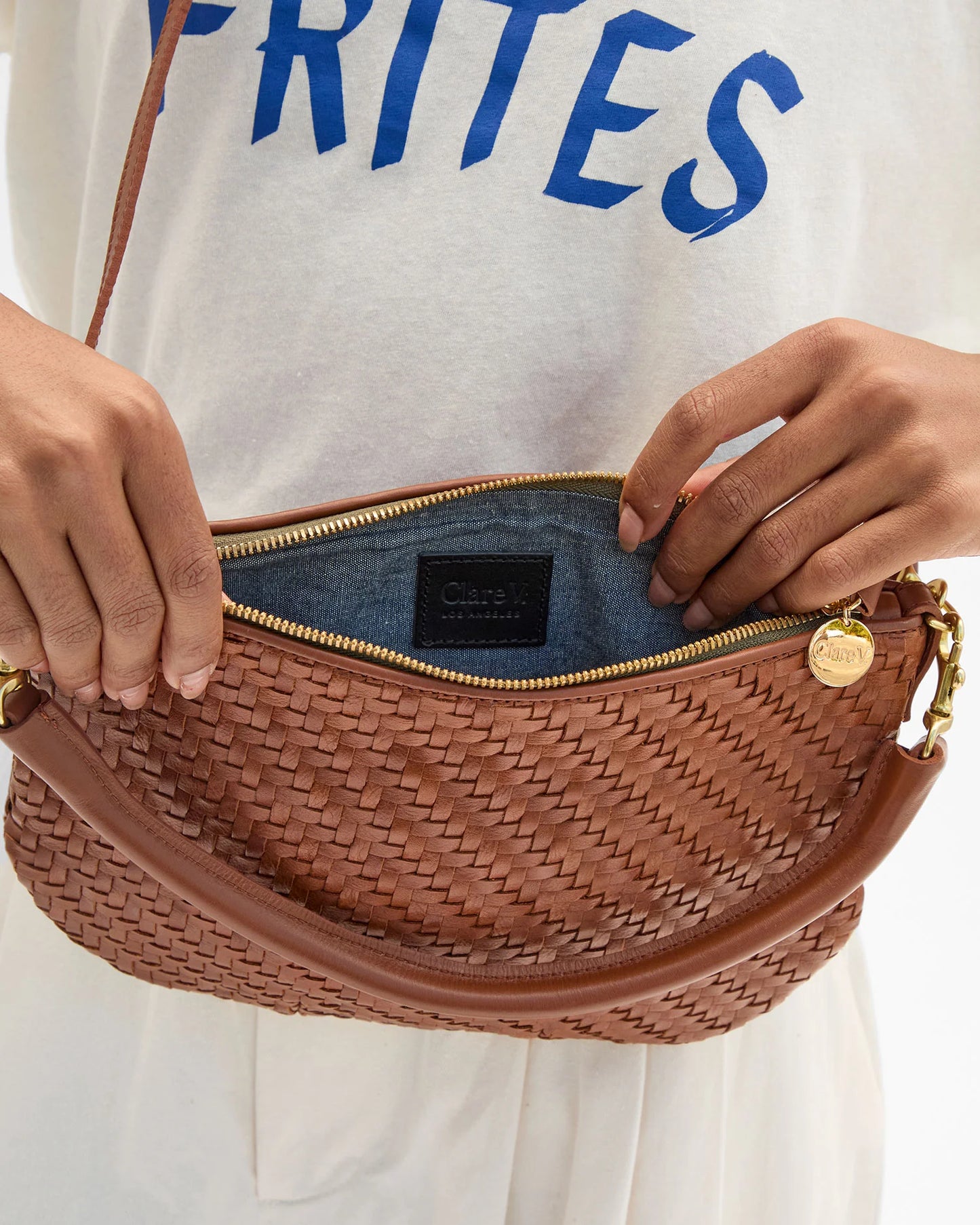 Clare V Petite Moyen Messenger Woven, Hazelnut