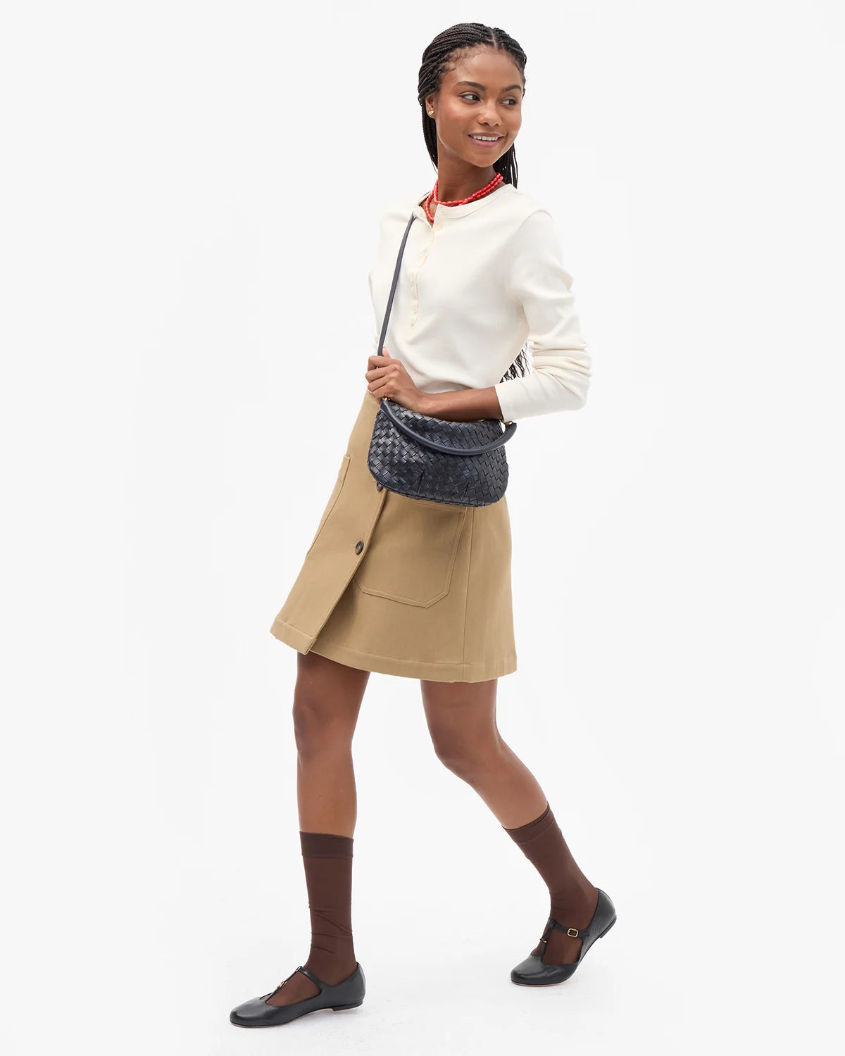 Clare V Petit Moyen Messenger, Medium Woven Diagonal, Twilight