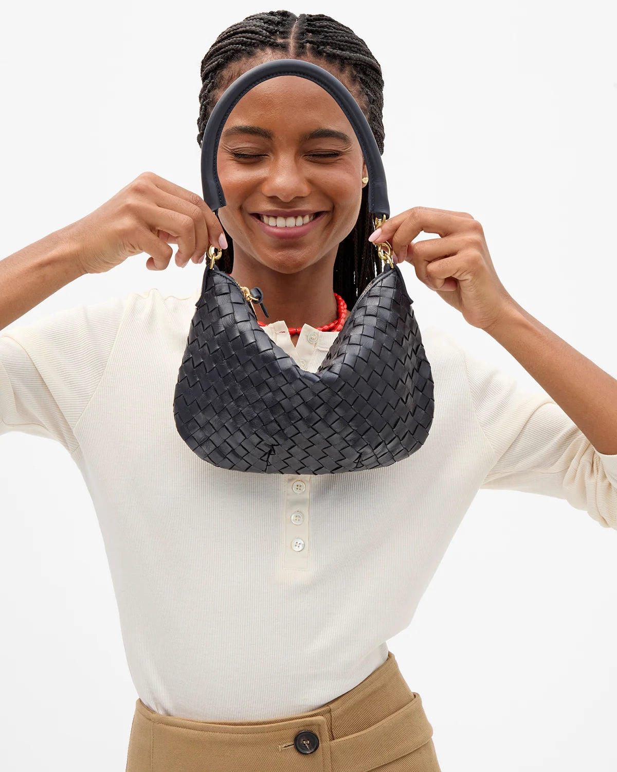 Clare V Petit Moyen Messenger, Medium Woven Diagonal, Twilight