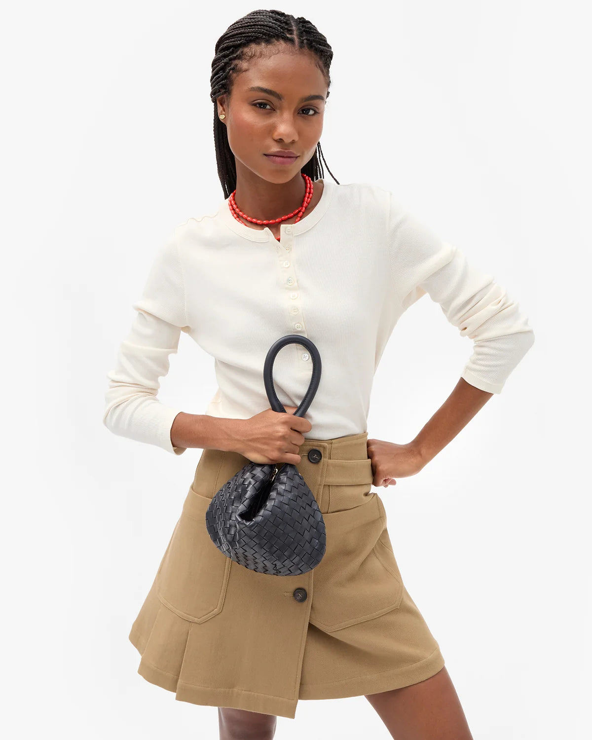 Clare V Petit Moyen Messenger, Medium Woven Diagonal, Twilight
