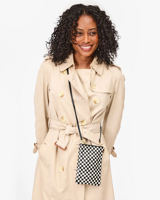 Clare V Poche Woven Checker, Black/ Cream