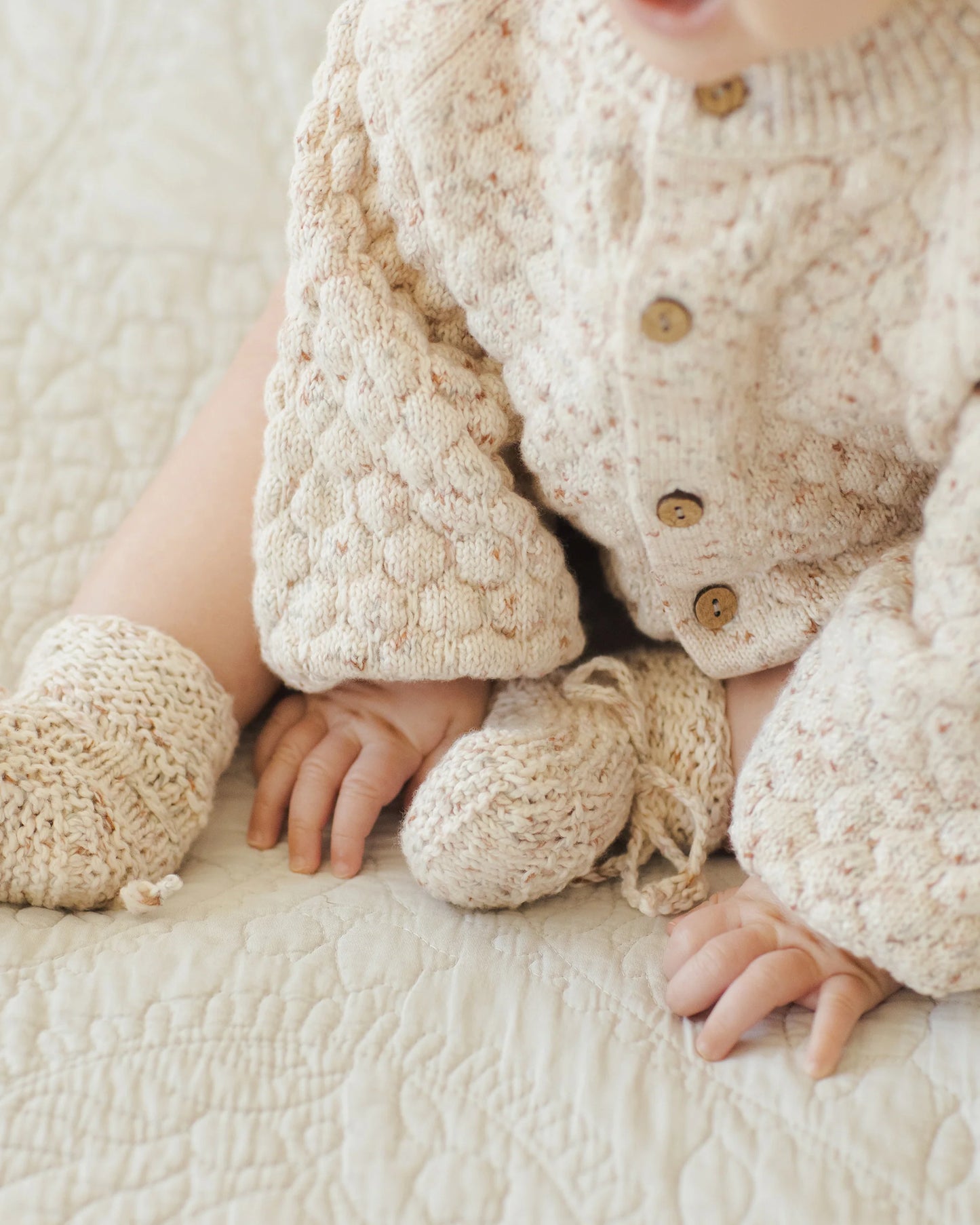 Quincy Mae Bubble Knit Cardigan, Natural