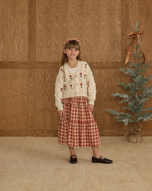 Rylee + Cru Boxy Crop Cardigan, Natural/Winter Daisy Embroidery