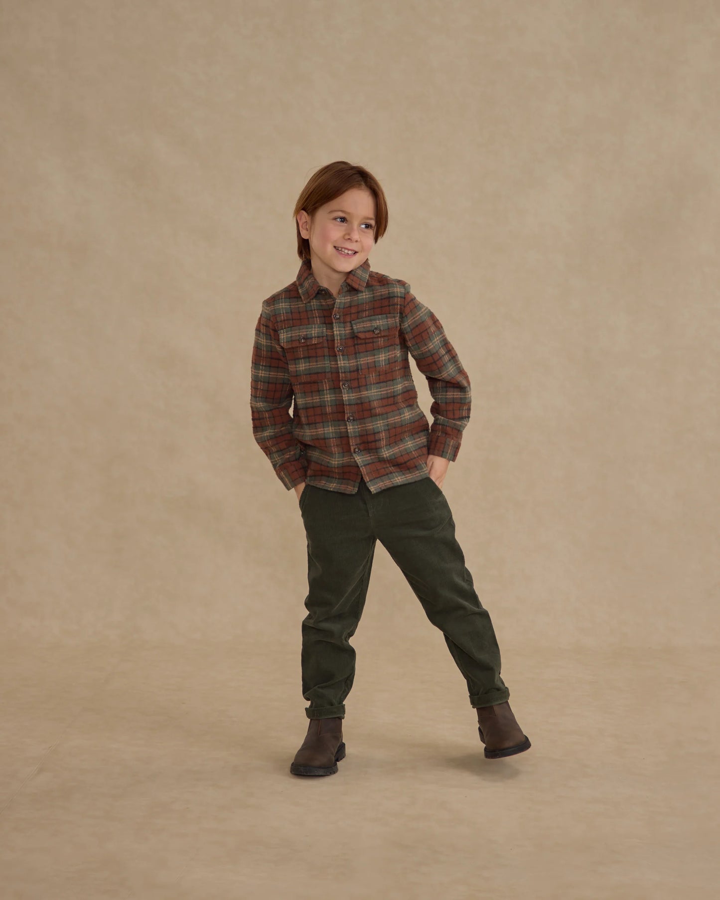 Rylee + Cru Pocketed Flannel Shirt, Evergreen/Holiday Plaid