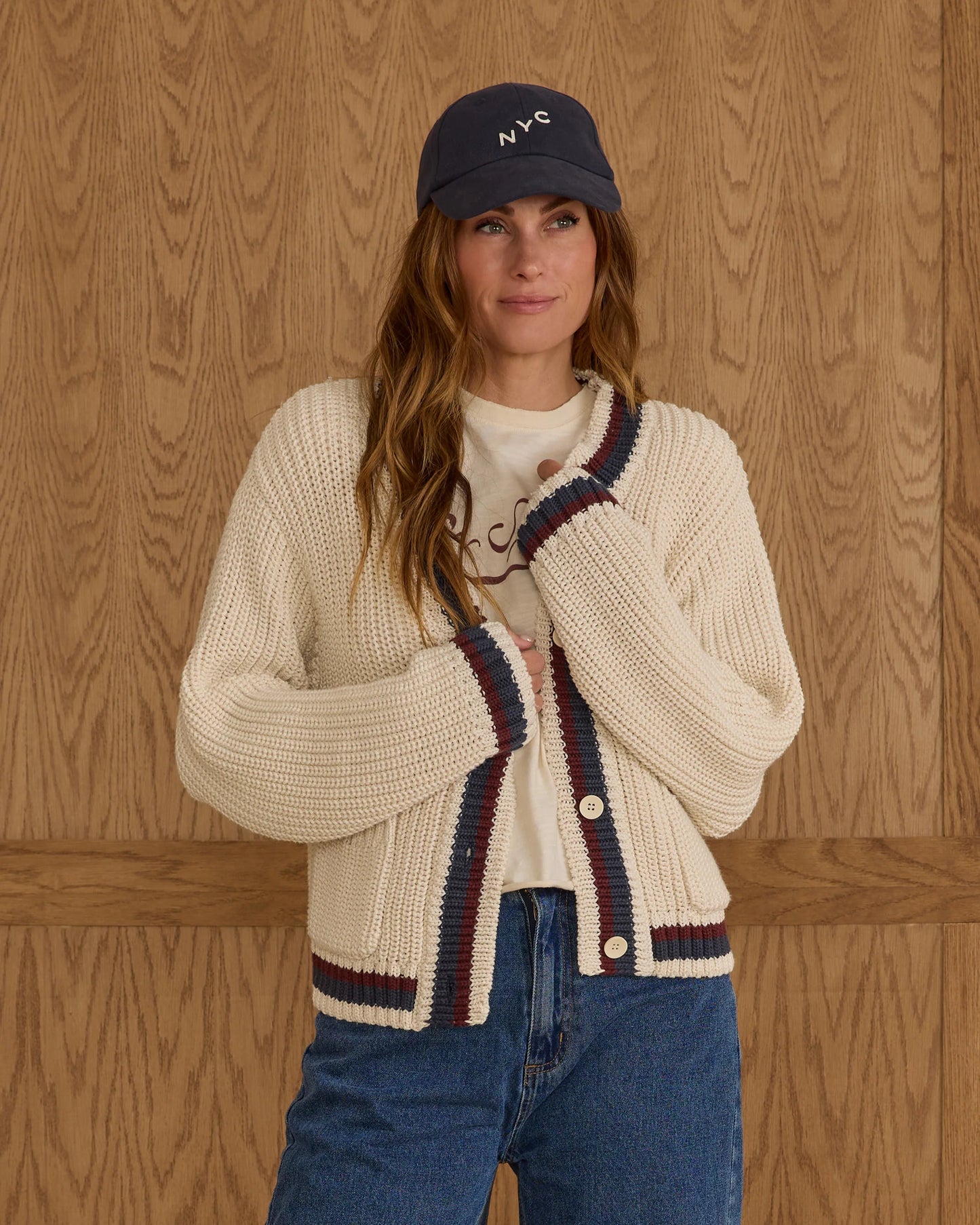 Rylee + Cru Women's Collegiate Cardigan, Natural
