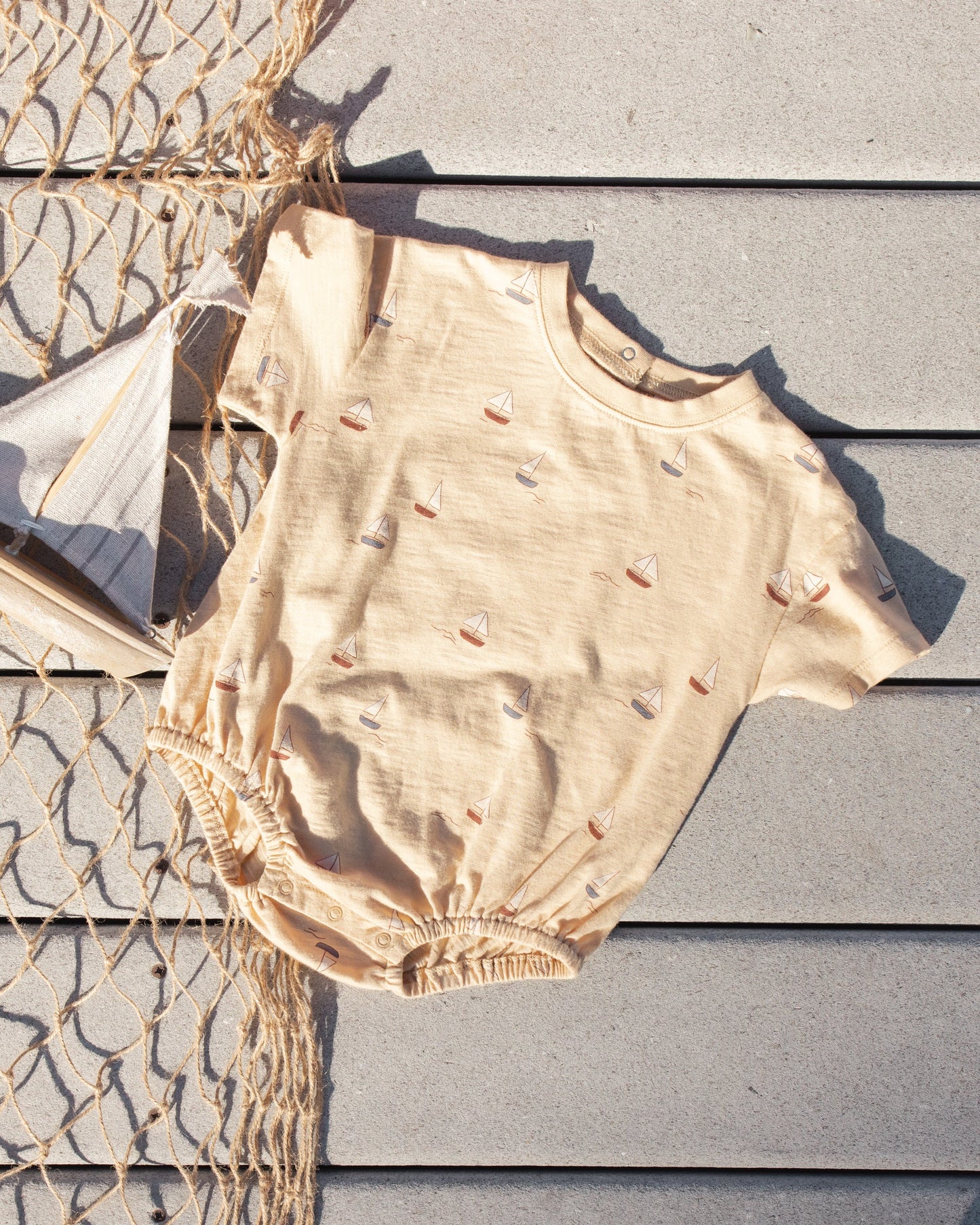 Rylee + Cru Relaxed Bubble Romper, Sailboats