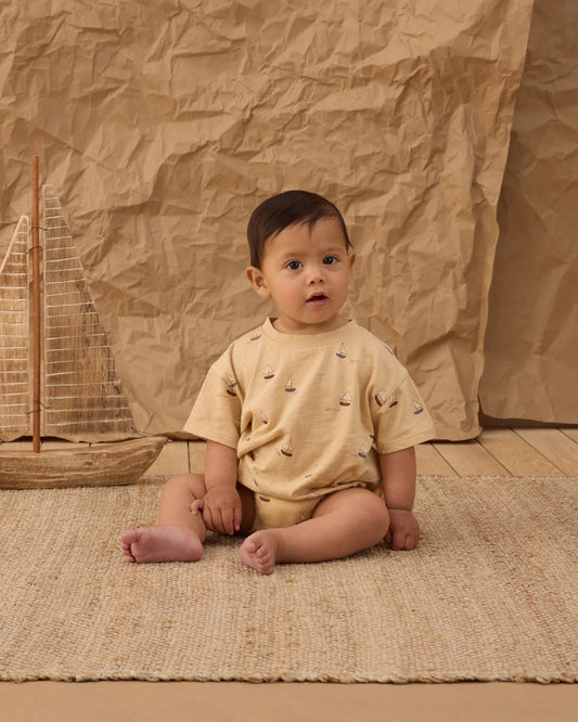 Rylee + Cru Relaxed Bubble Romper, Sailboats
