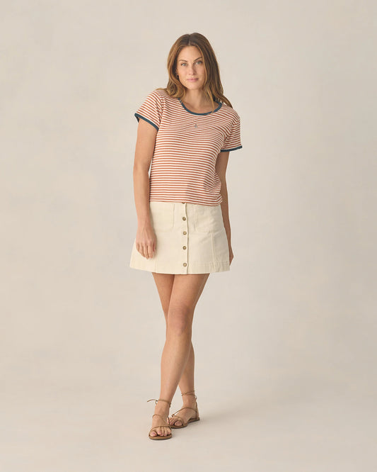 Rylee + Cru Women's Pointelle Tee Poppy Stripe/Poppy