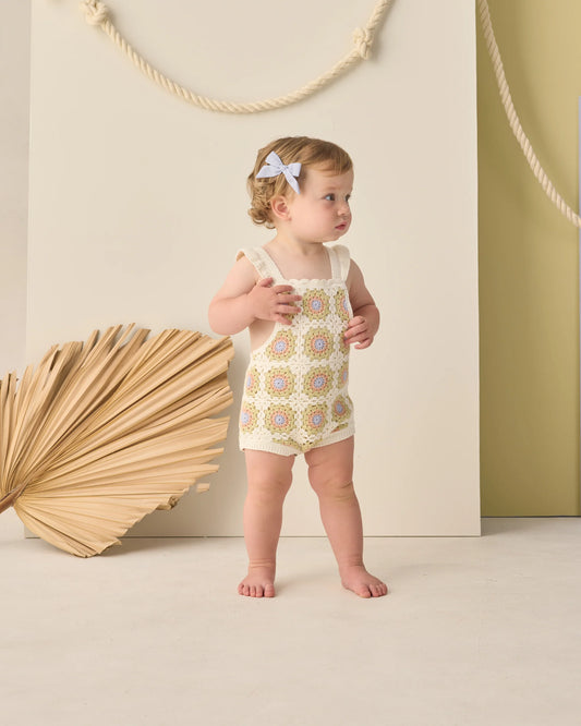 Rylee + Cru Crochet Romper Citron Daisy, Ivory
