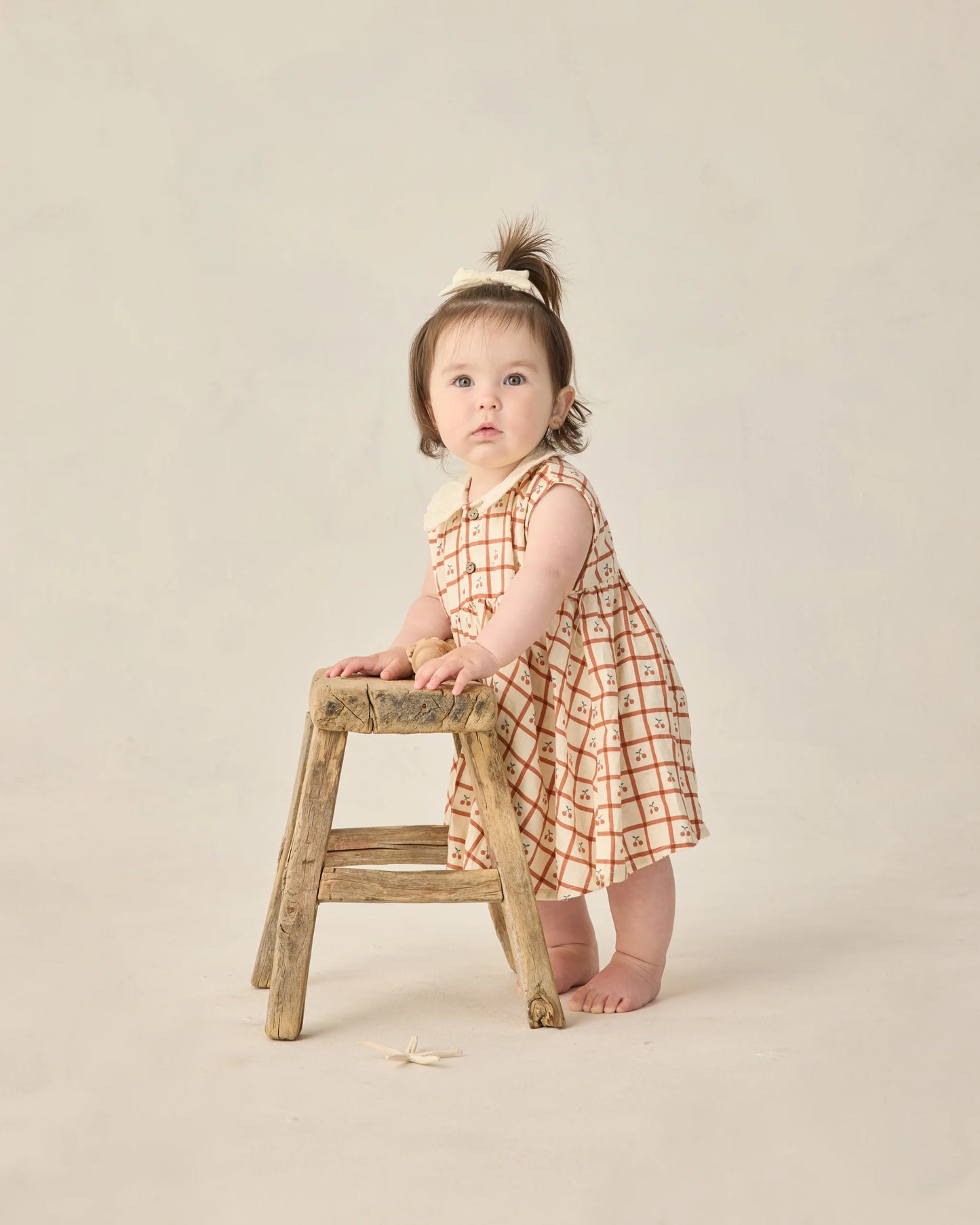 Rylee + Cru Collared Babydoll Dress Cherry Check/Natural