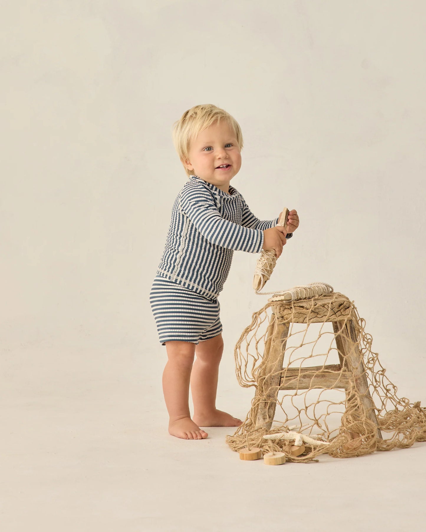 Rylee + Cru Boys Rashguard Set Navy Stripe/Navy