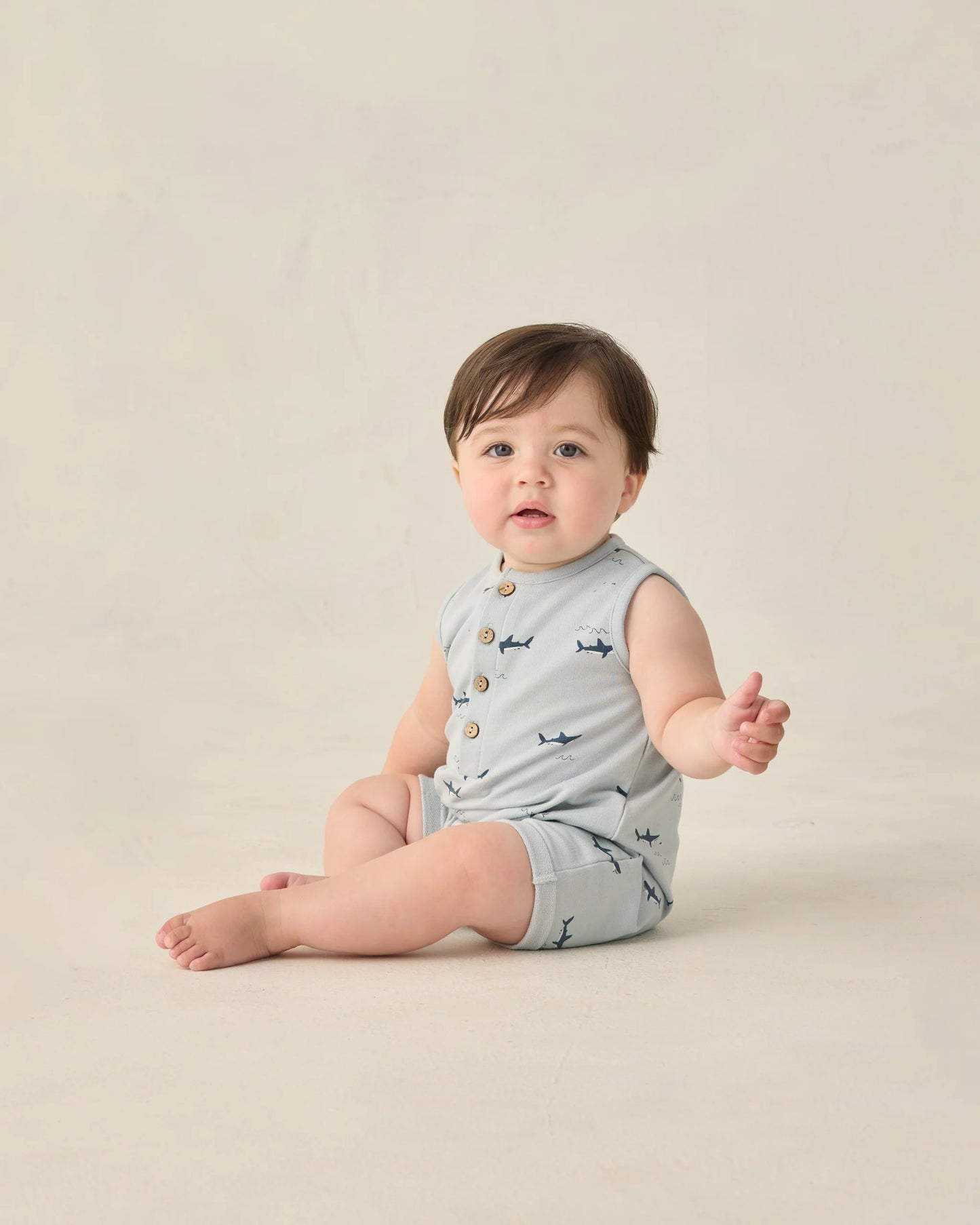 Rylee + Cru Davis Romper Sharks/Light Blue
