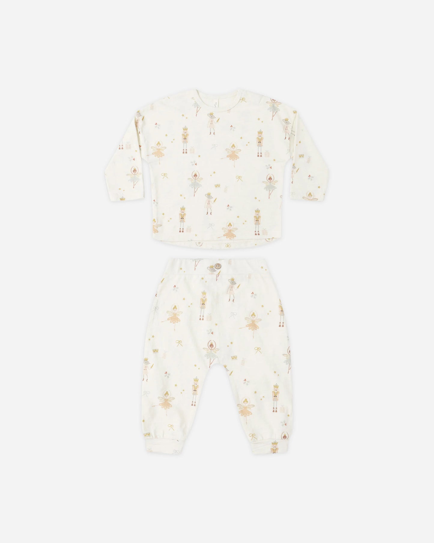 Rylee + Cru Long Sleeve Tee + Pant Set, Ivory/Nutcracker