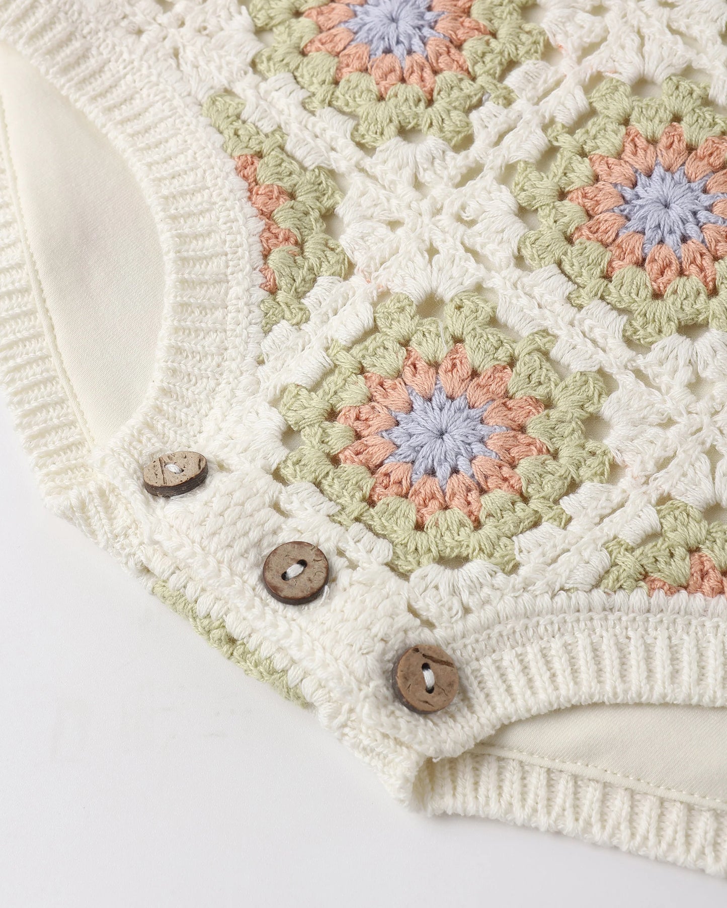 Rylee + Cru Crochet Romper Citron Daisy, Ivory