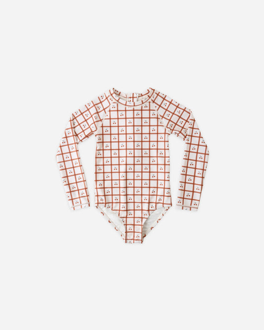 Rylee + Cru Delphine Rashguard One-Piece Cherry Check/Natural