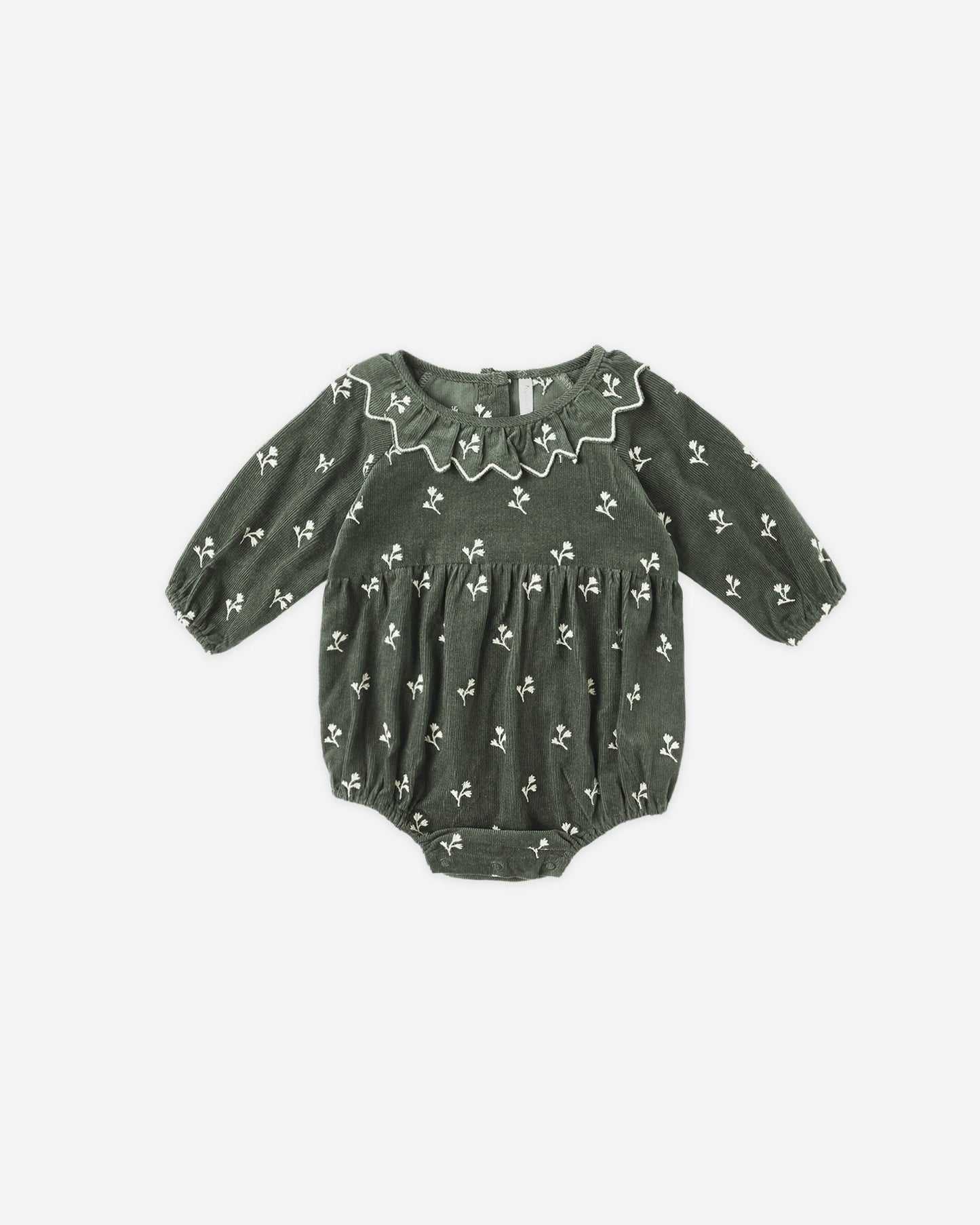 Rylee + Cru Freya Romper, Evergreen/Blossom Embroidery