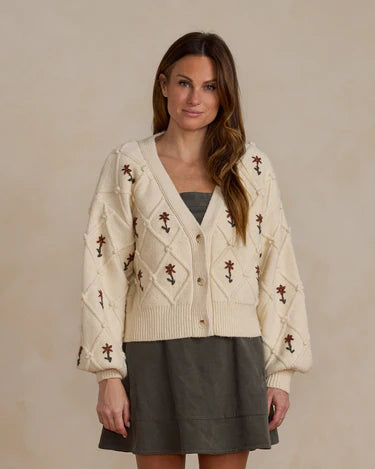 Rylee + Cru Boxy Crop Cardigan, Natural Winter Floral