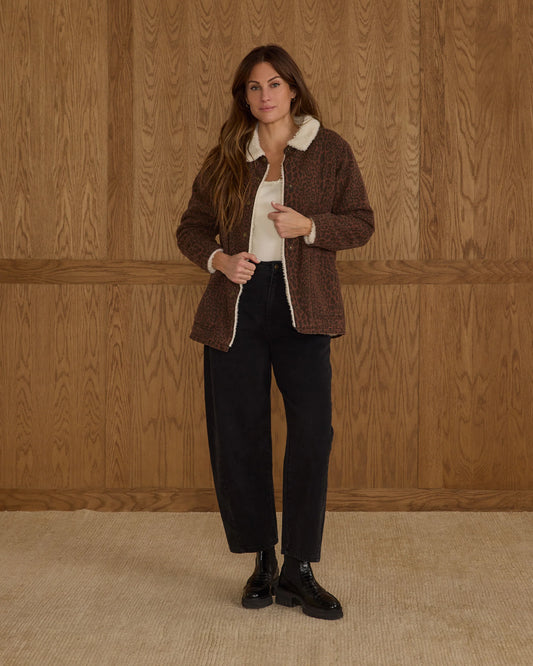 Rylee + Cru Women's Long Chore Coat, Brown/Leopard