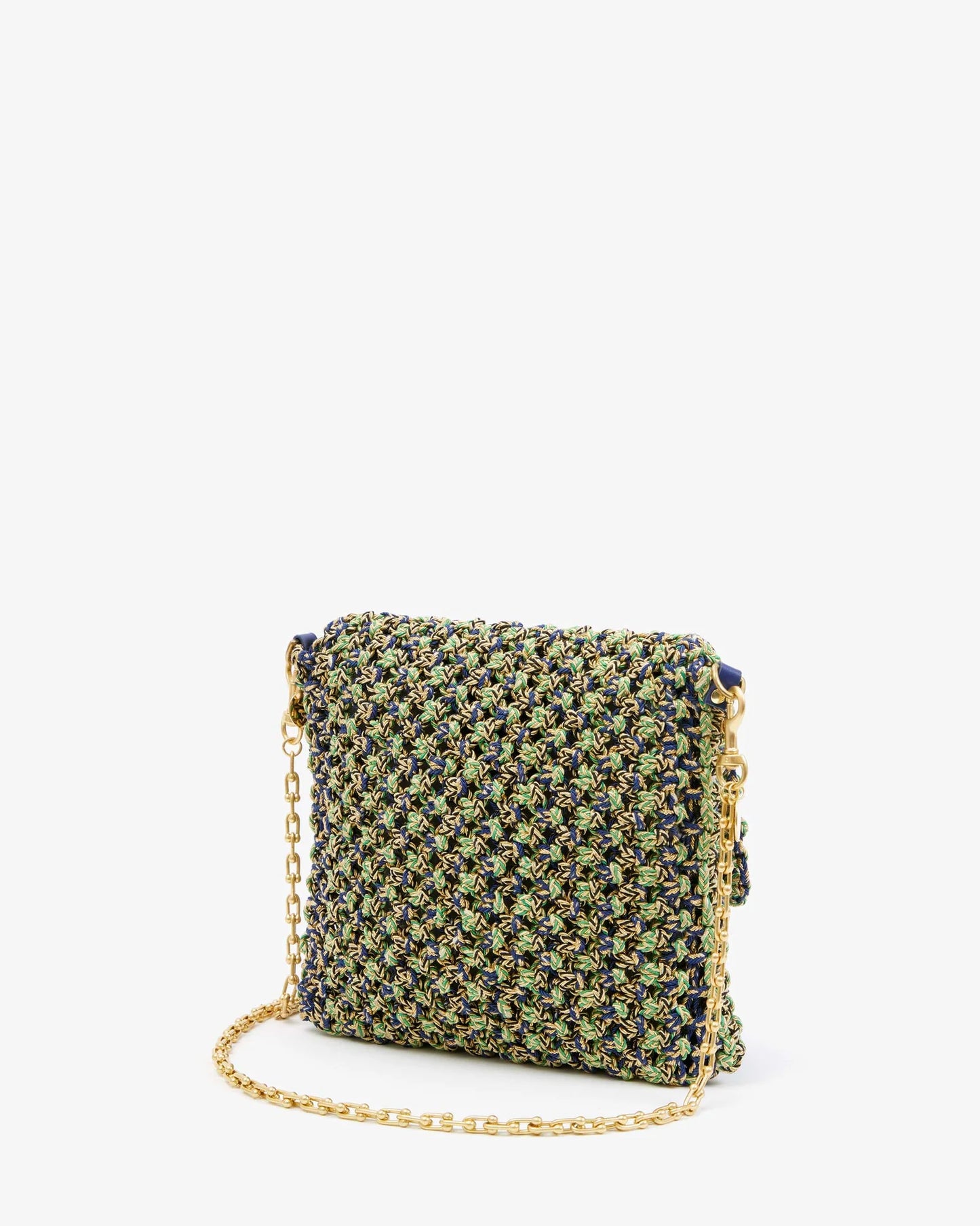 Clare V Ramya, Green & Navy Metallic Crochet Handbag