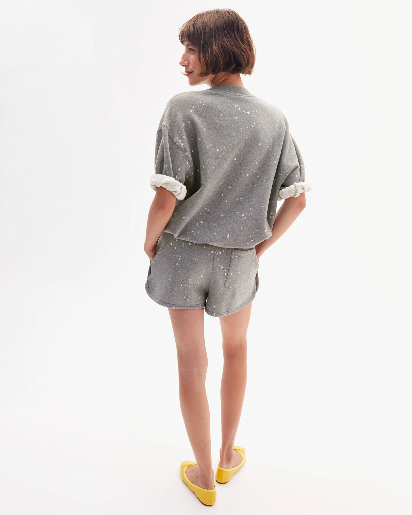 Clare V Short Sleeve Oversized Sweatshirt, Splatter/Grey Melange