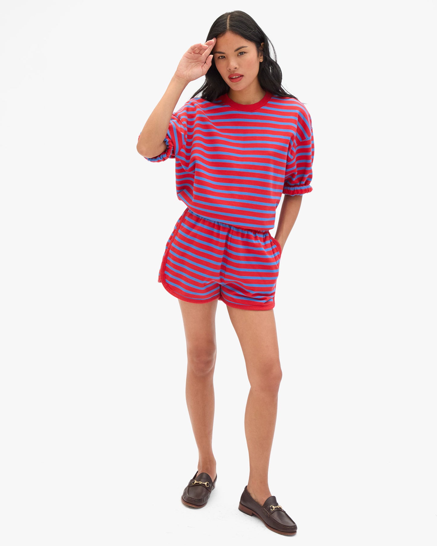 Short Sleeve Oversized Sweatshirt - Stripes