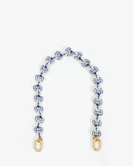 Clare V Shortie Strap Porcelain Heart, Blue/Cream