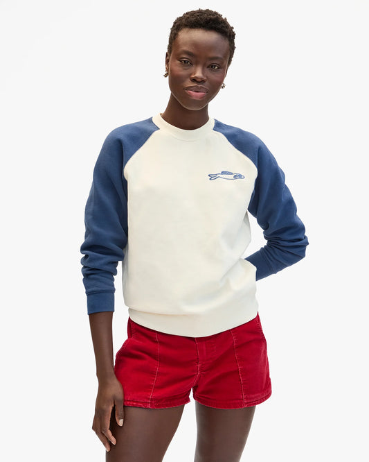 Clare V Embroidered Sardine Sweatshirt, Cream/Navy