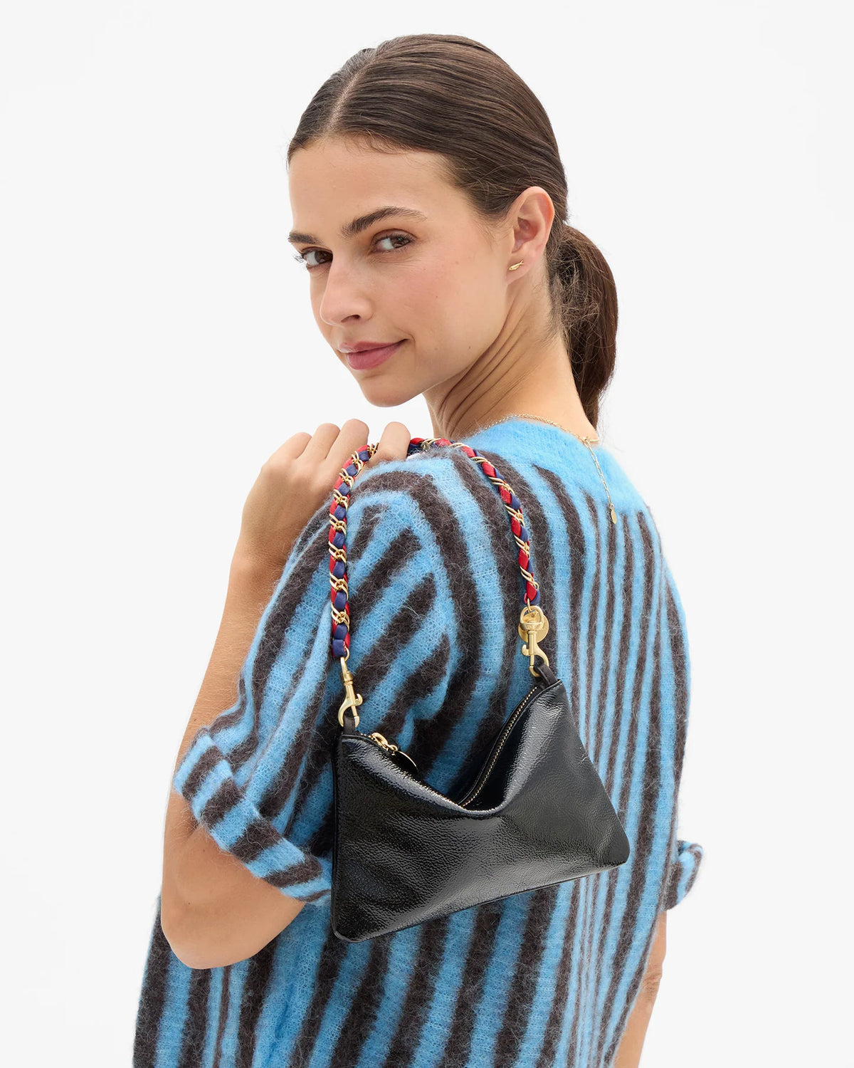 Clare V Wallet Clutch w/Tabs, Black Crinkle Patent