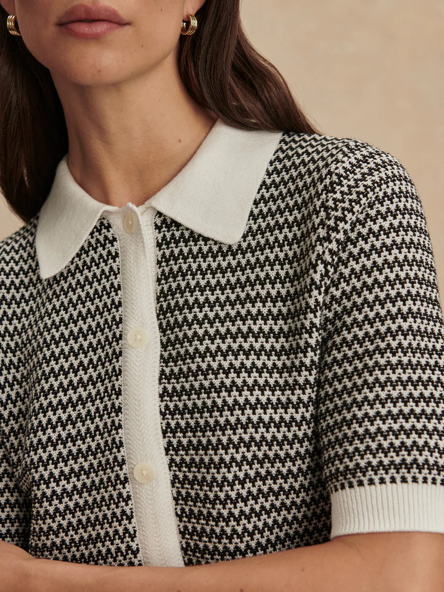 Varley Gaelle Polo Knit Top, Snow White/Black