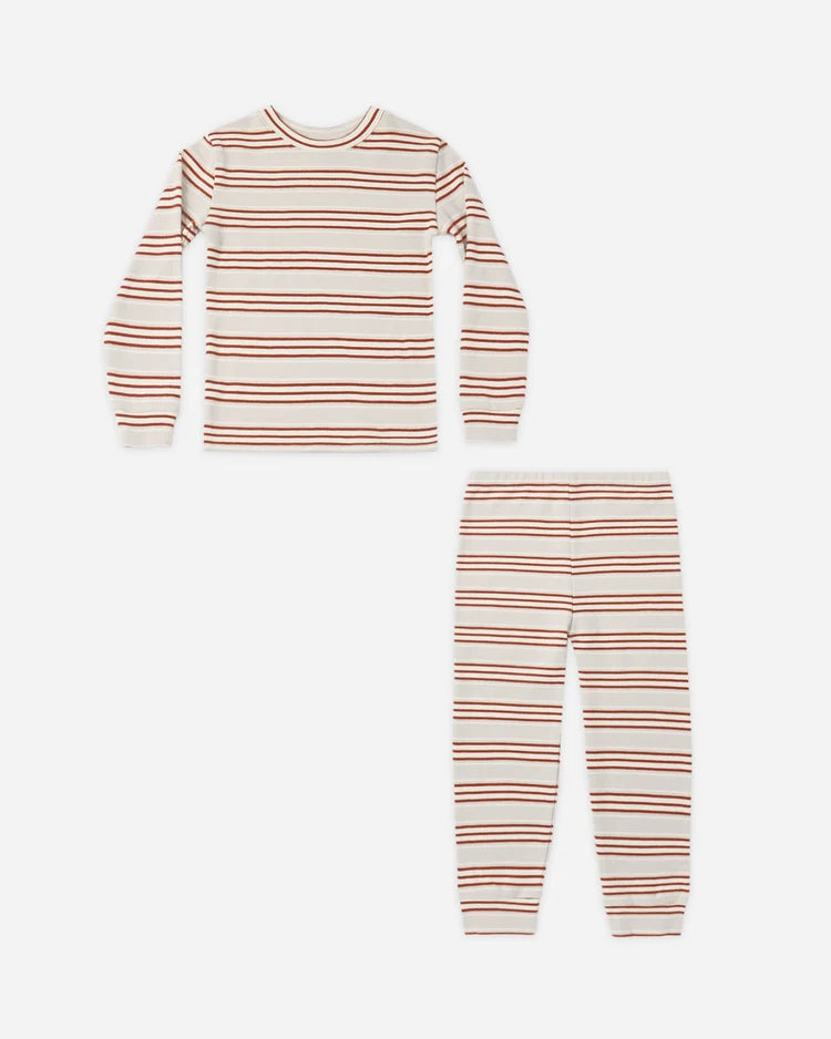 Rylee + Cru Organic Long Sleeve Pajama Set, Holiday Stripe/Ruby