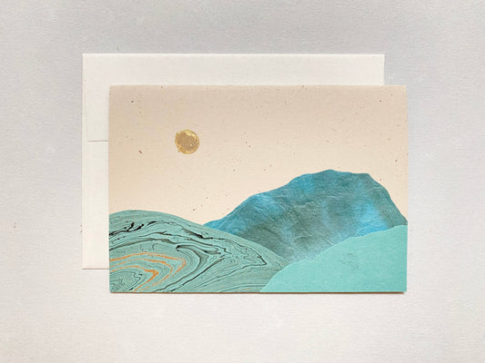 Runaway Press Landscape Collage Card, Turquoise Mountains, Gold Moon