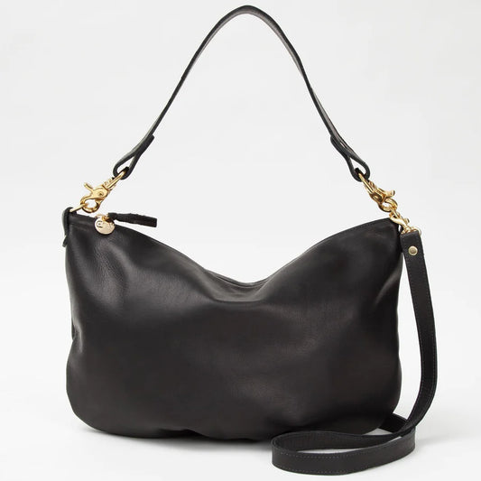 Clare V Moyen Messenger, Black Velvet Leather