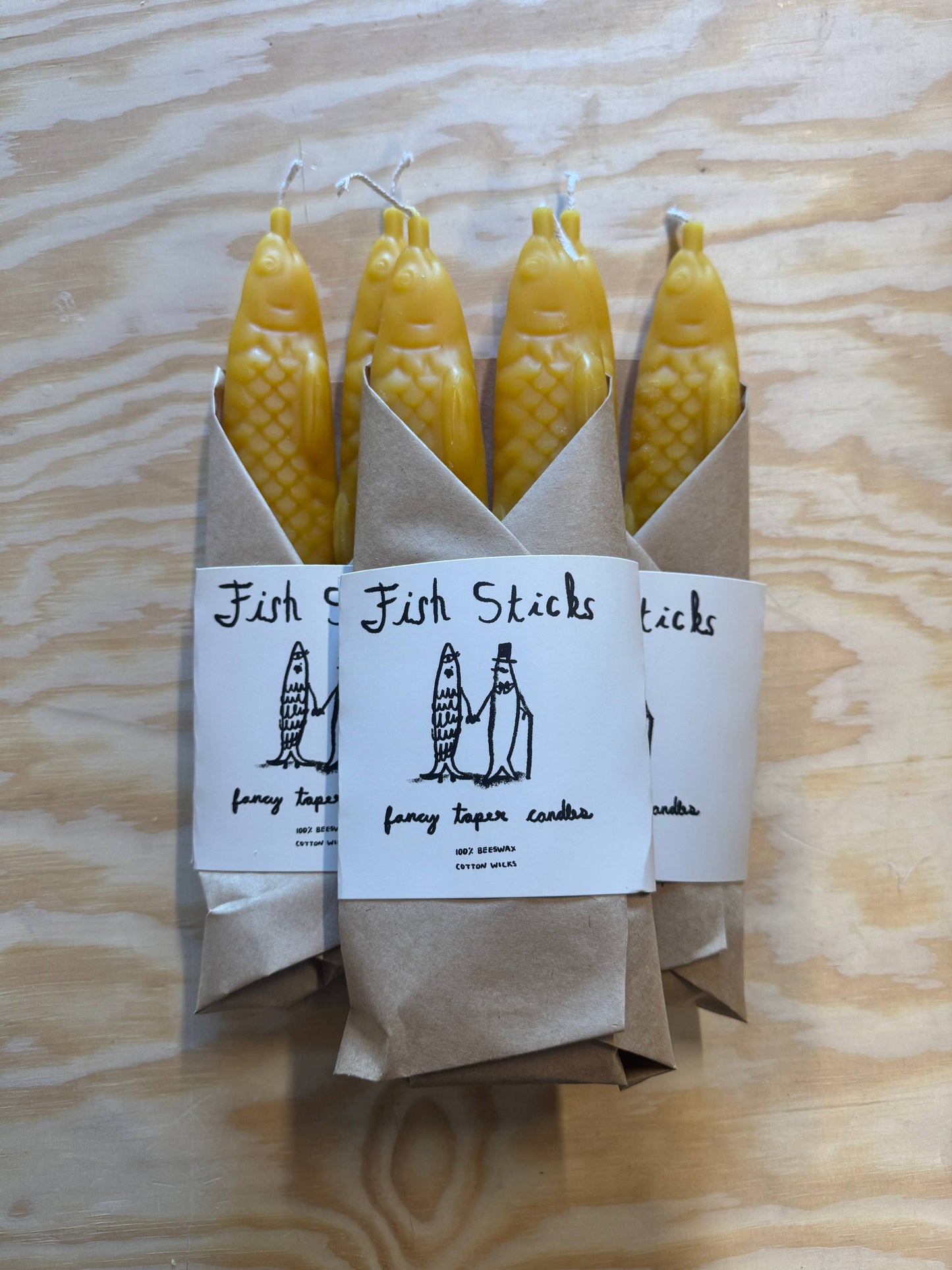 Tinned Candle, Fancy Beeswax Fish Shaped Taper Candles