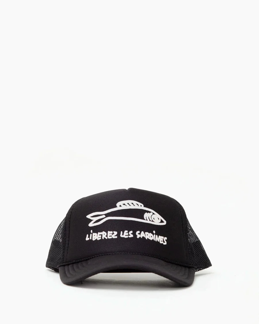 Clear V Trucker Hat Liberez Les Sardiens - Black w/Cream