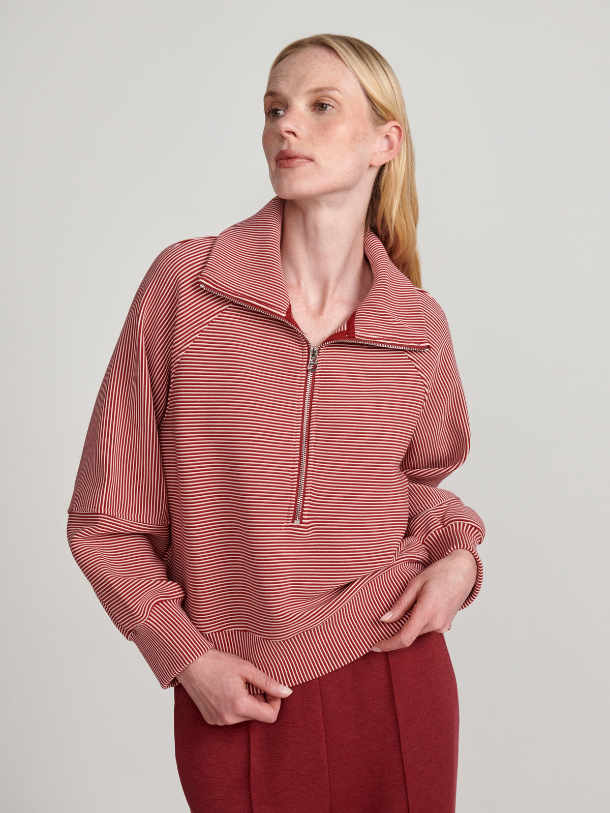 Varley Milano Half Zip Sweat 2.0, Winery/Almond Peach