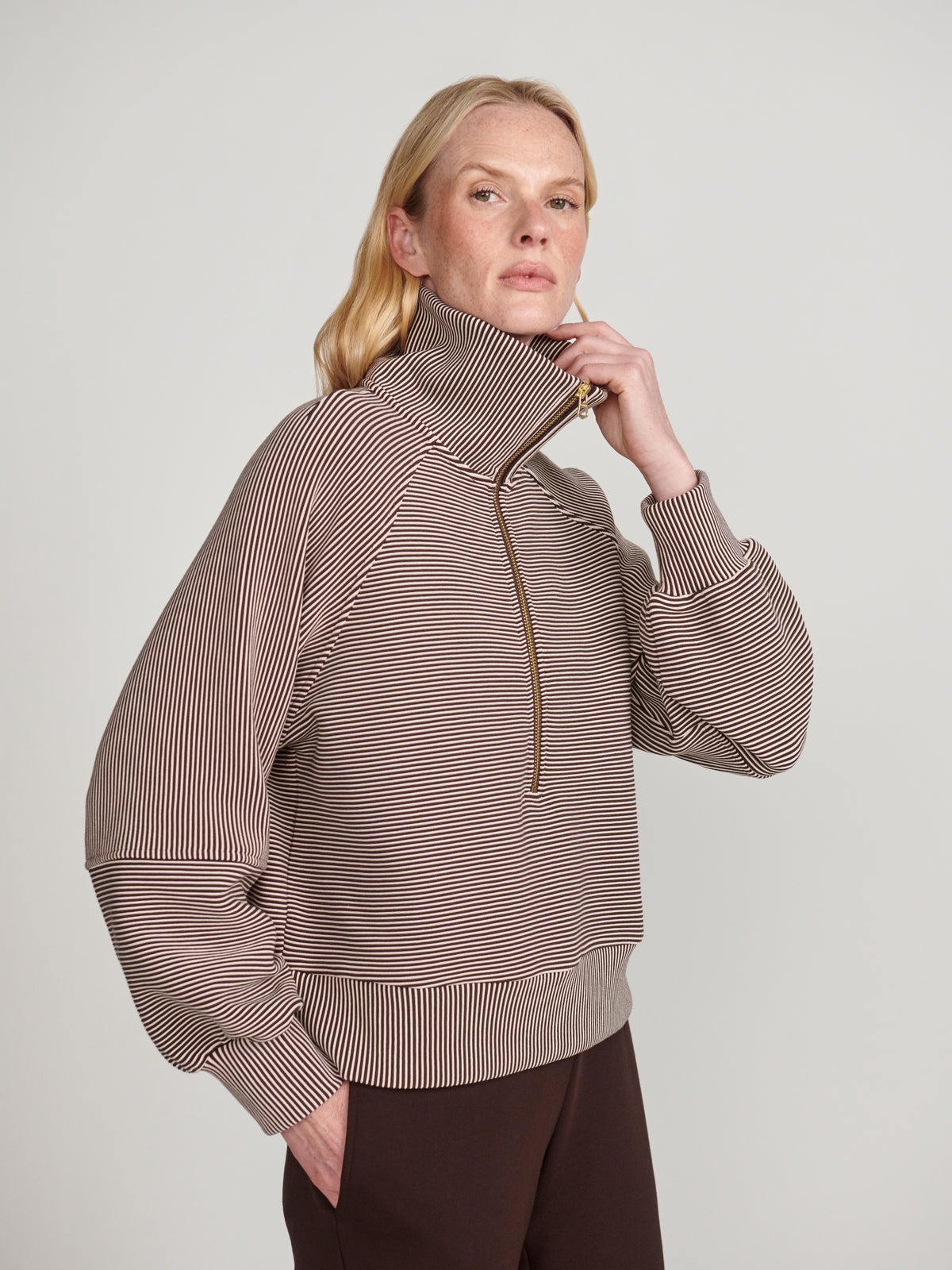 Varley Milano Half Zip Sweat 2.0, Coffee Bean/Birch