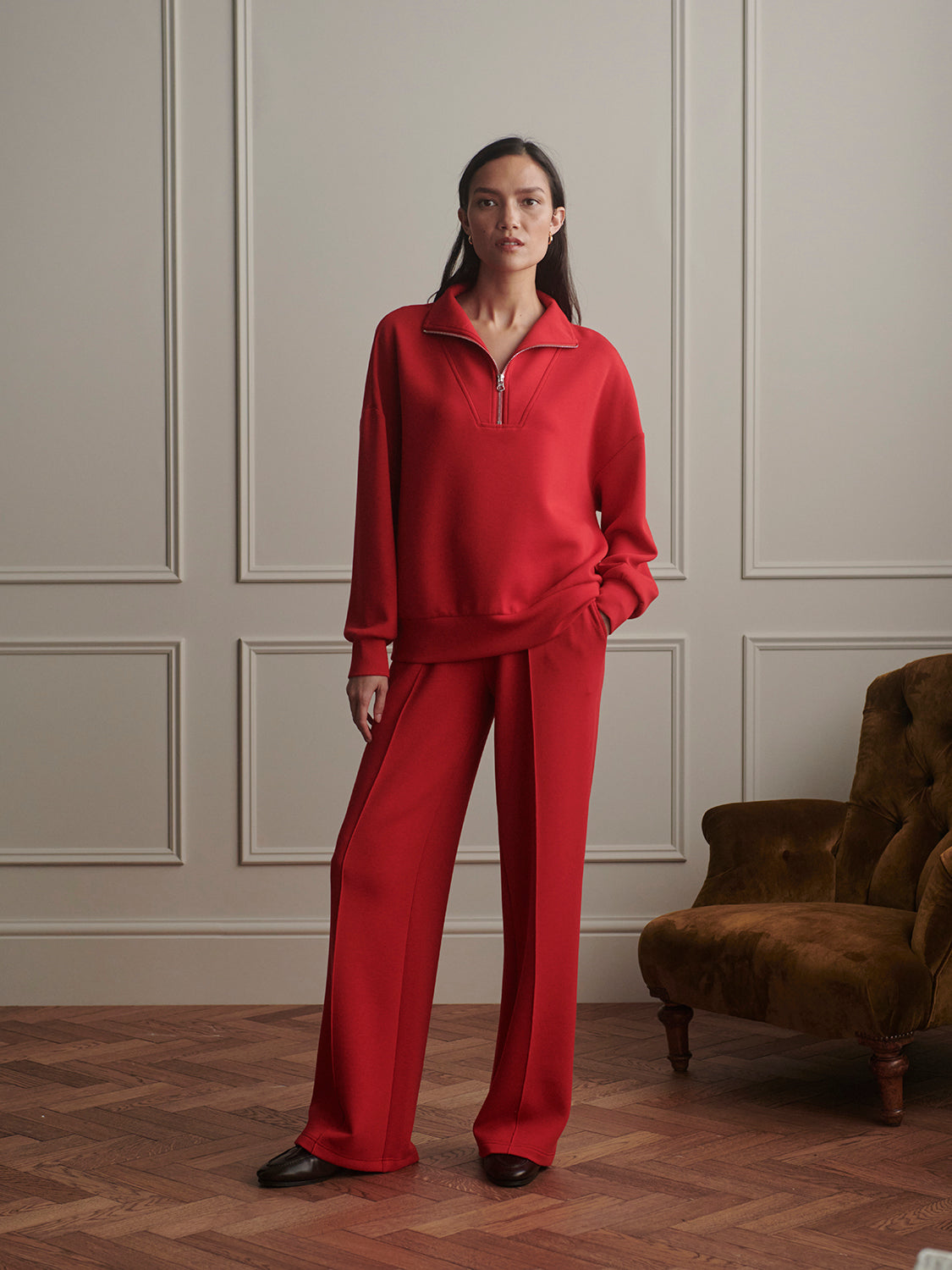 Varley Hawley Half Zip Sweat, Red Marl