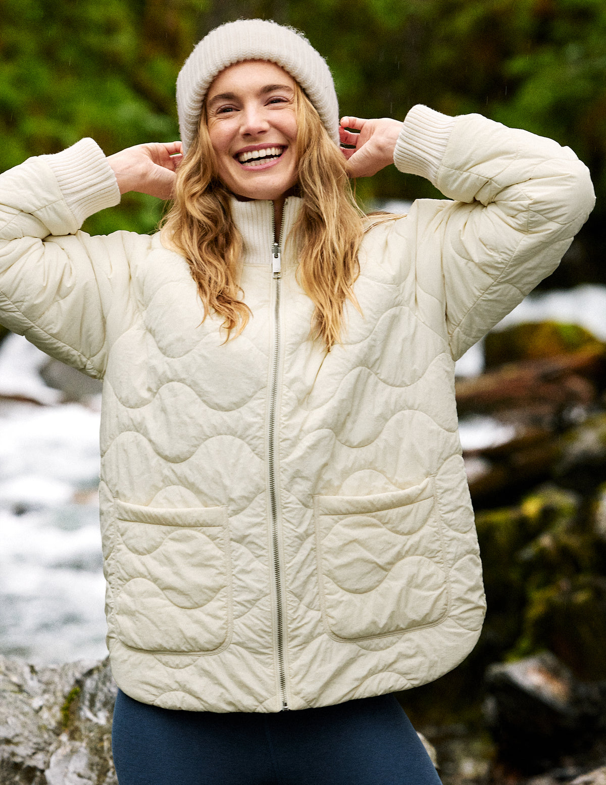 Beyond Yoga Roam Quilted Reversible Jacket, Bone Riverbed