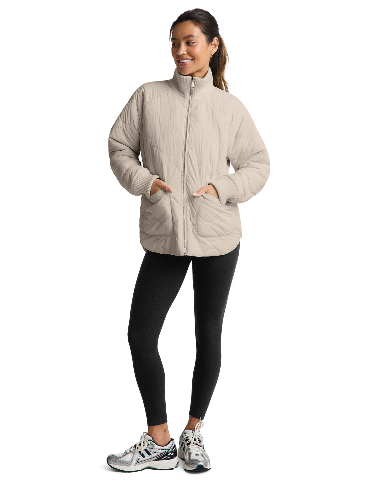 Beyond Yoga Roam Quilted Reversible Jacket, Bone Riverbed