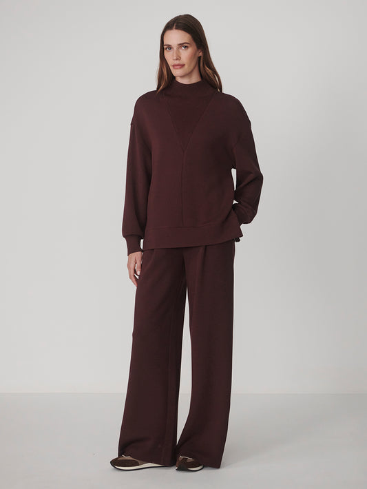 Varley Novi Longline Mock Neck Sweat, Deep Mahogany