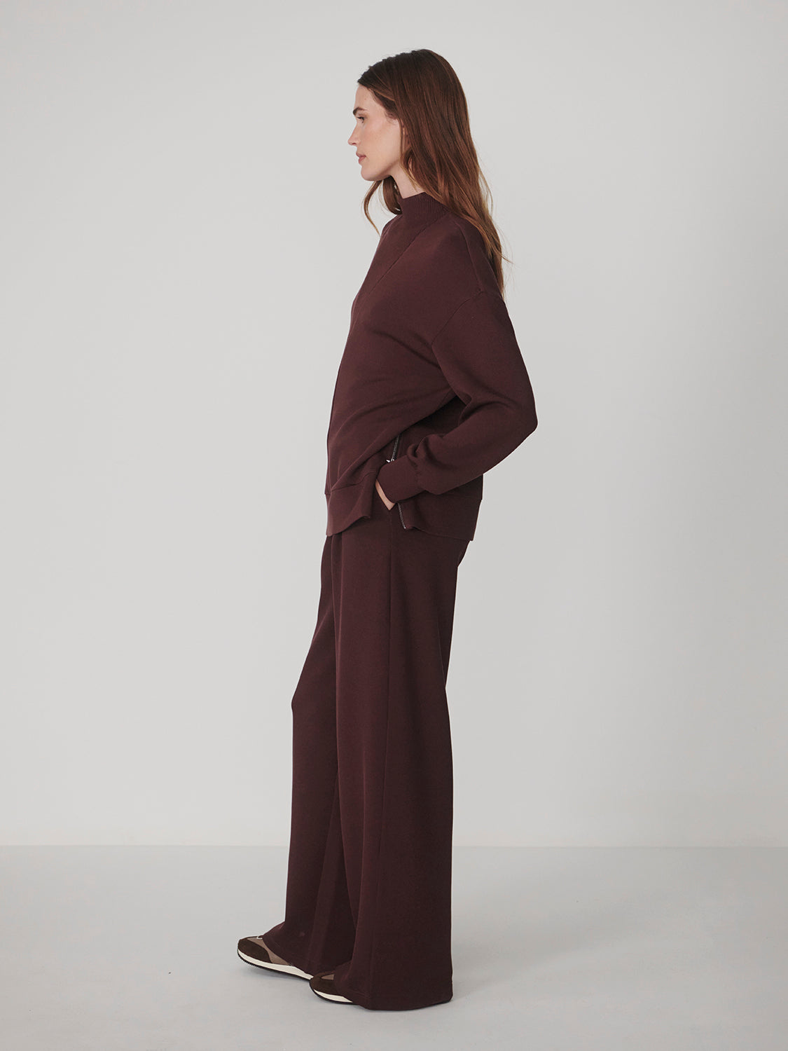 Varley Novi Longline Mock Neck Sweat, Deep Mahogany