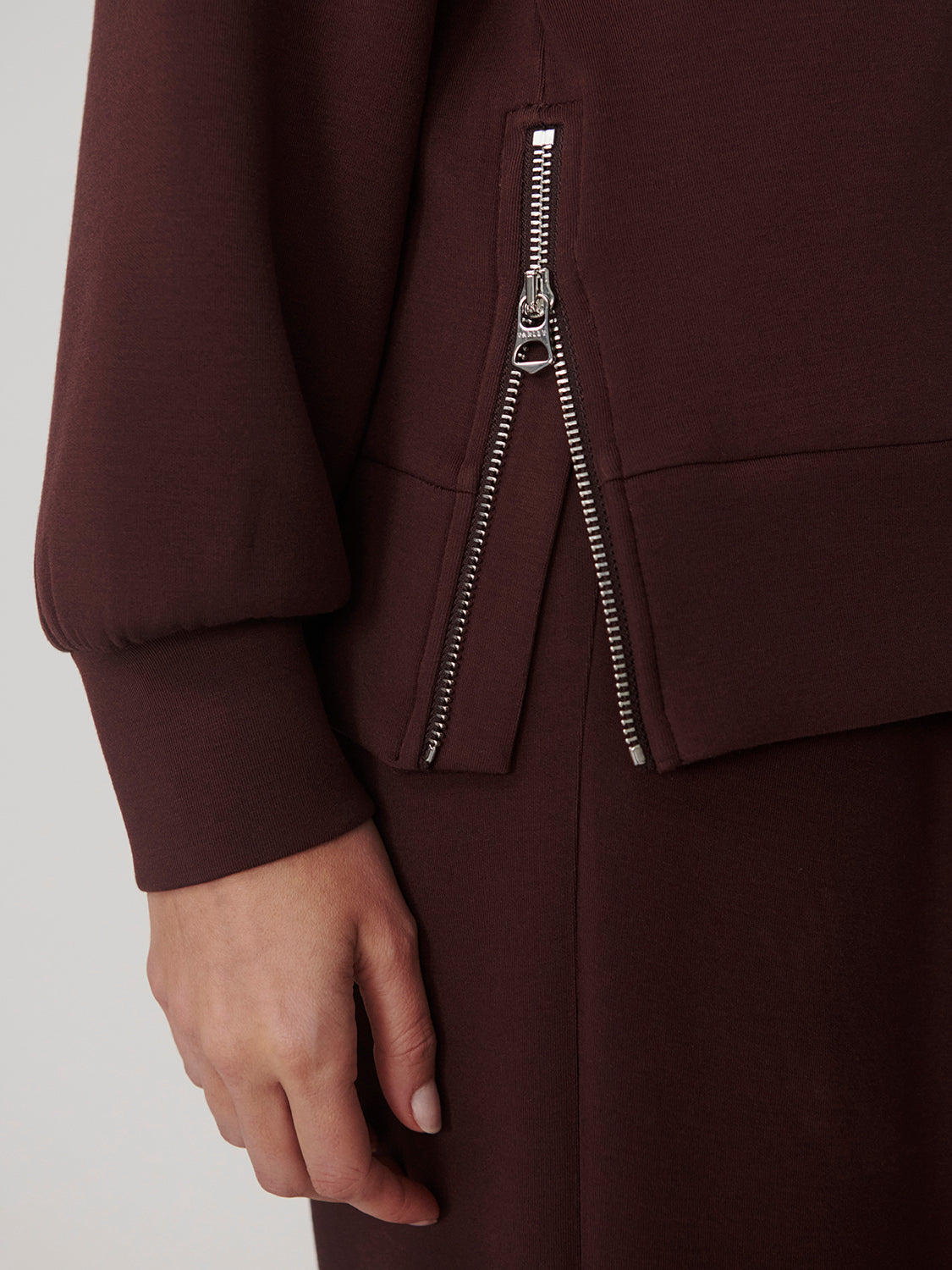 Varley Novi Longline Mock Neck Sweat, Deep Mahogany
