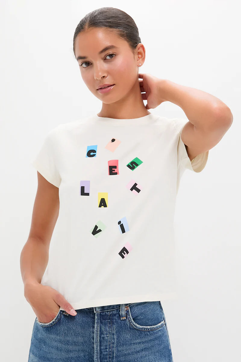 Clare V Classic Tee, C'est la Vie, Cream