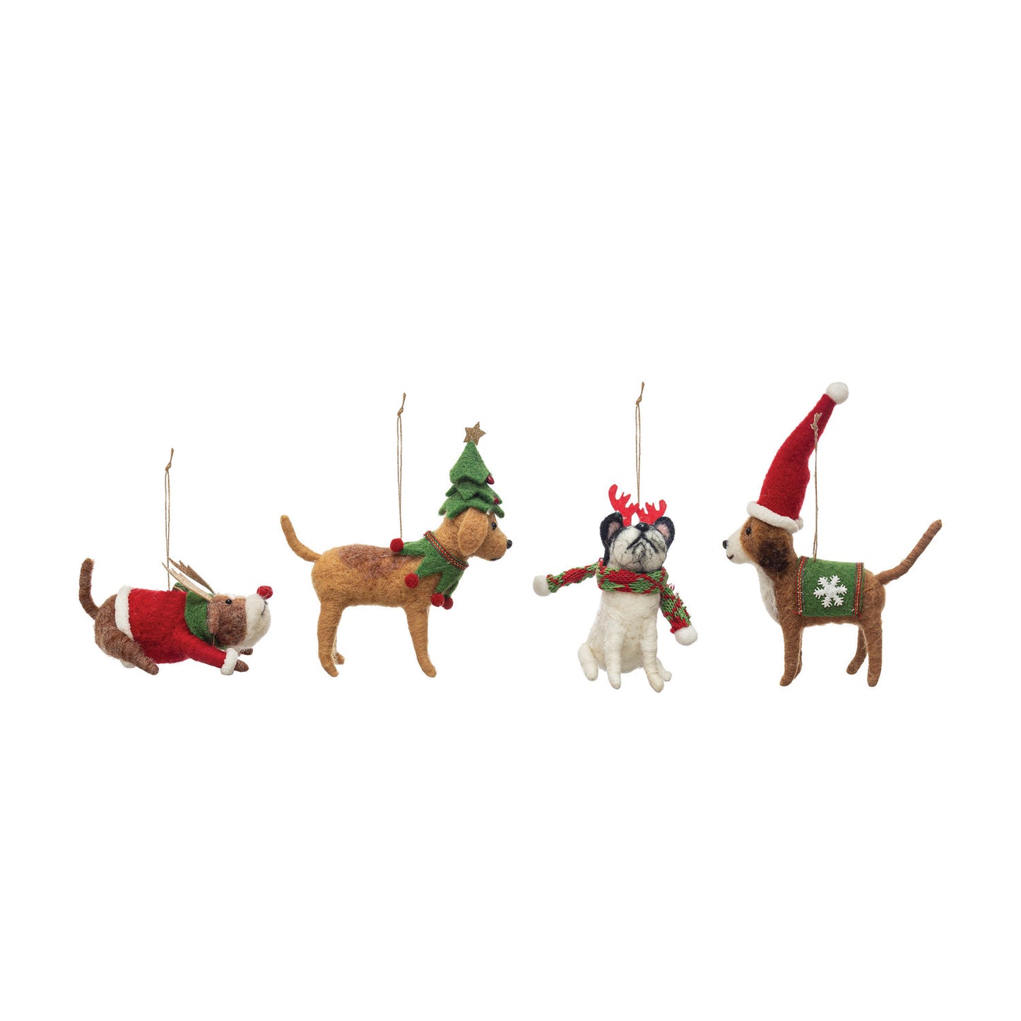 2-3/4"H - 5-3/4"H Wool Felt Dog in Holiday Outfit Ornament, 4 Styles