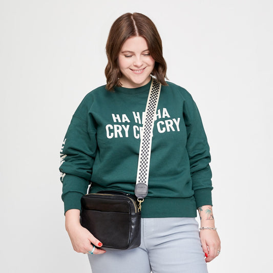 Clare V Checker Crossbody Strap, Black and Cream
