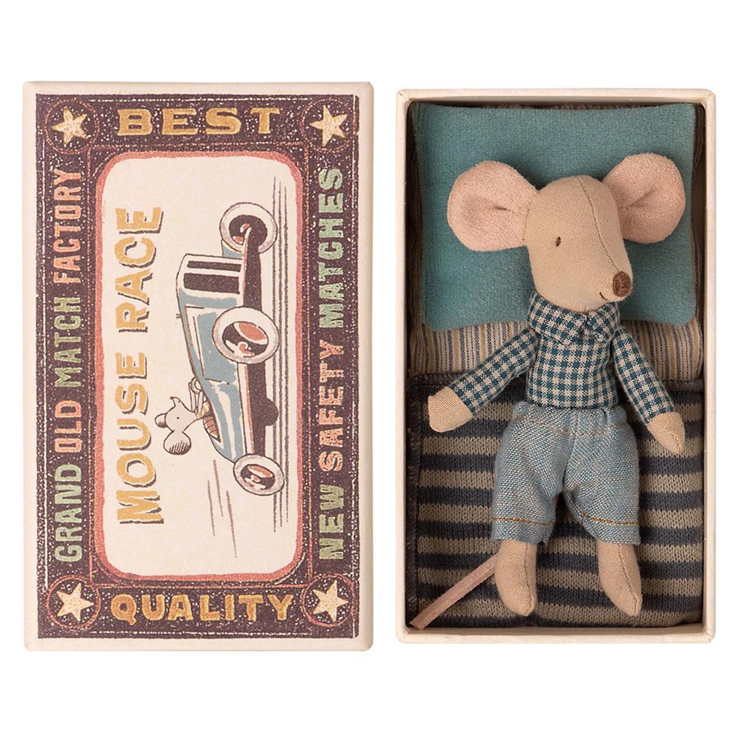 Maileg Little Brother Mouse in Matchbox, Striped Blanket