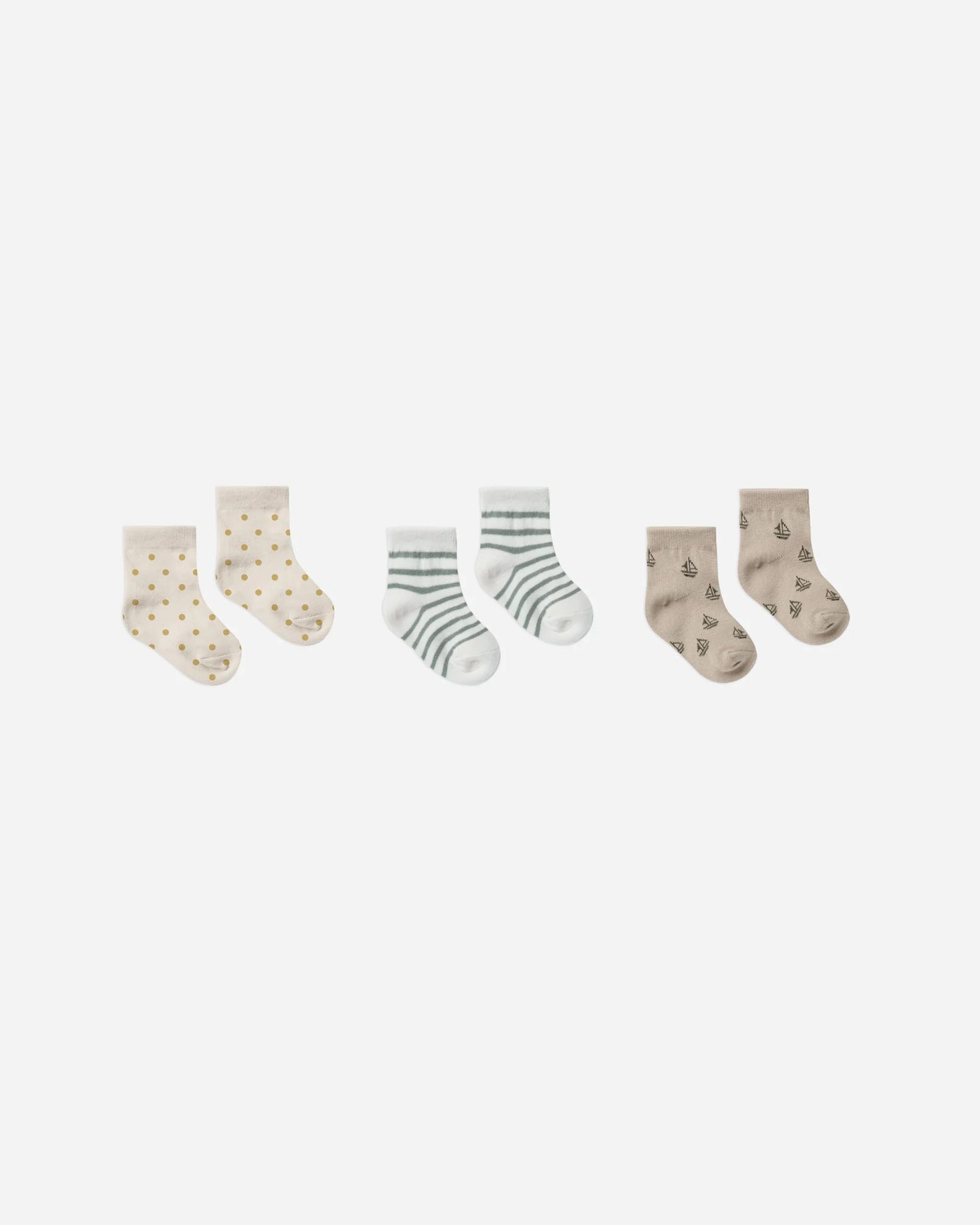 Rylee + Cru  Printed Socks Set, Stripe/Boats/Suns